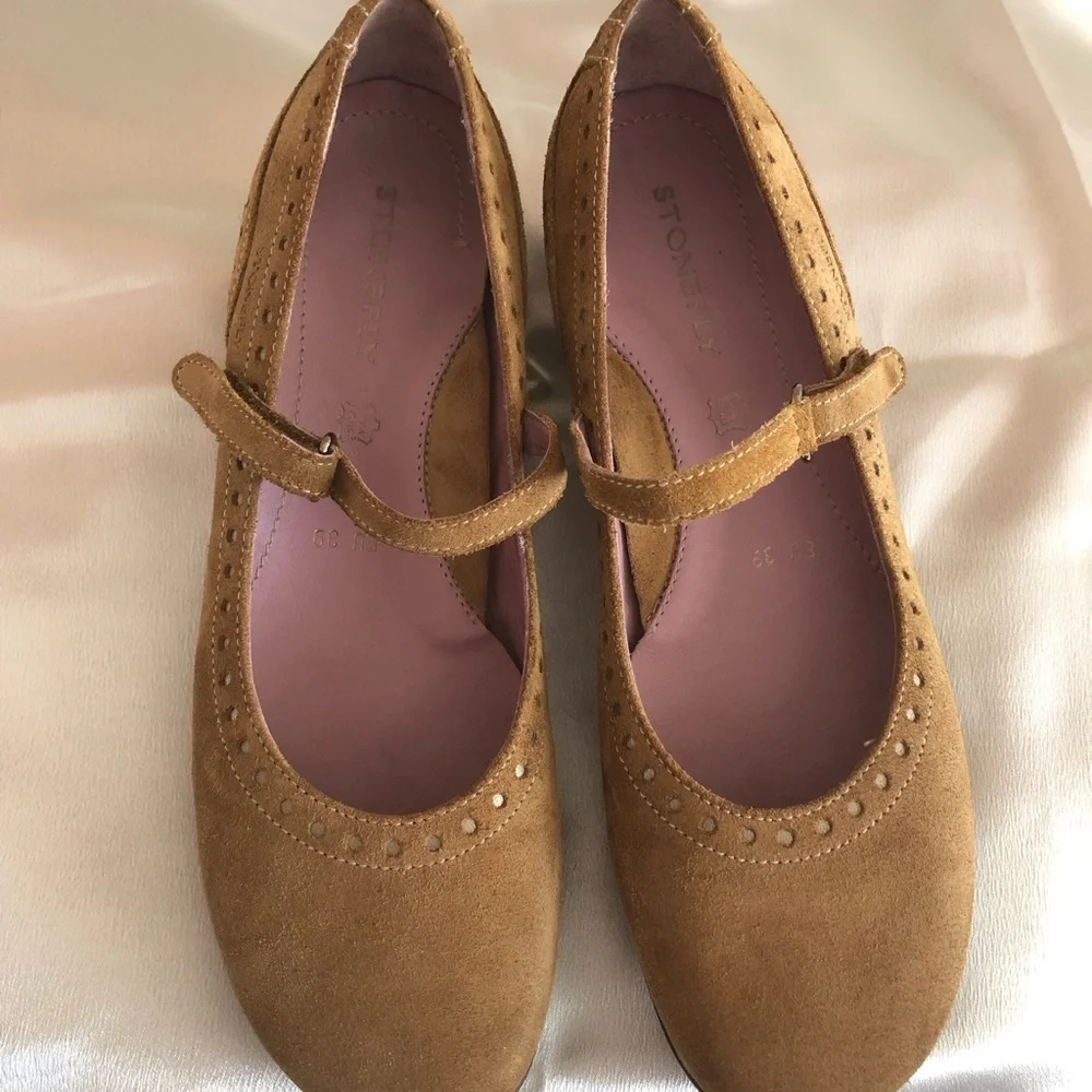 Stonefly shock air taupe suede Mary Jane women shoes US 39 tan brown comfort